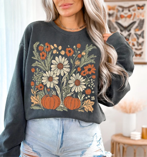 Floral Pumpkins Fall Boho Long Sleeve