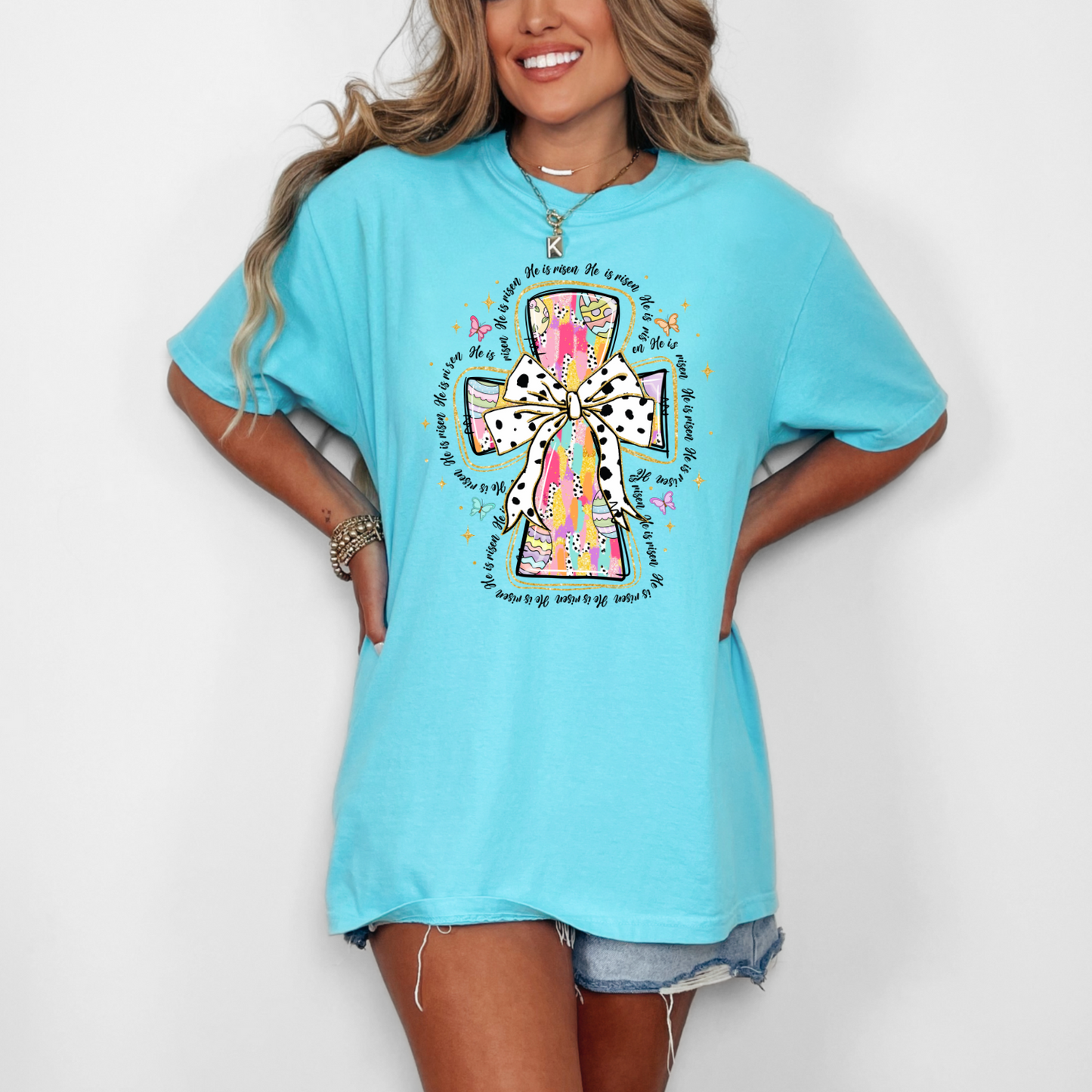 He is Risen Bow Blue CC Tee
