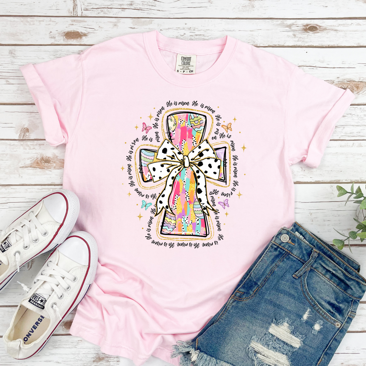 He is Risen Bow Pink CC Tee