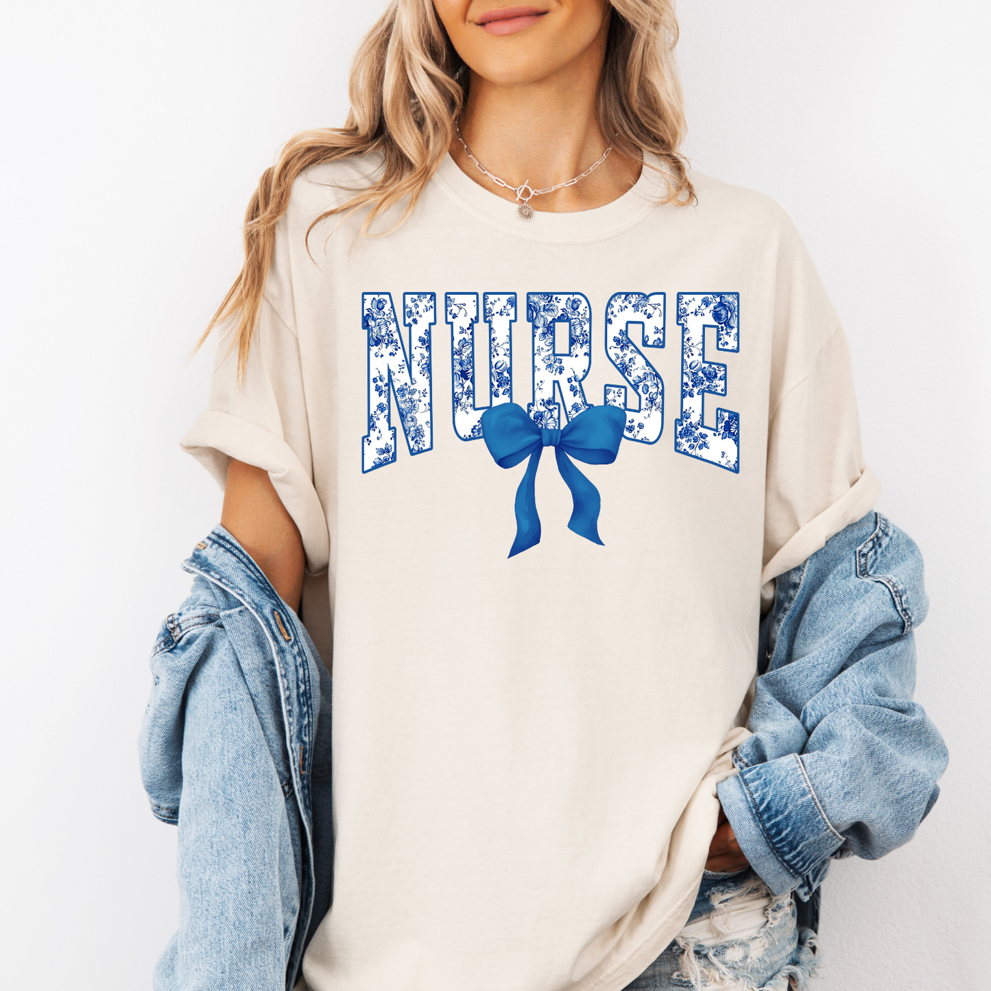 Nurse Blue Floral Bow CC Tee