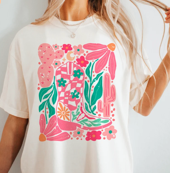 Boho Beach Floral Cowgirl CC Tshirt