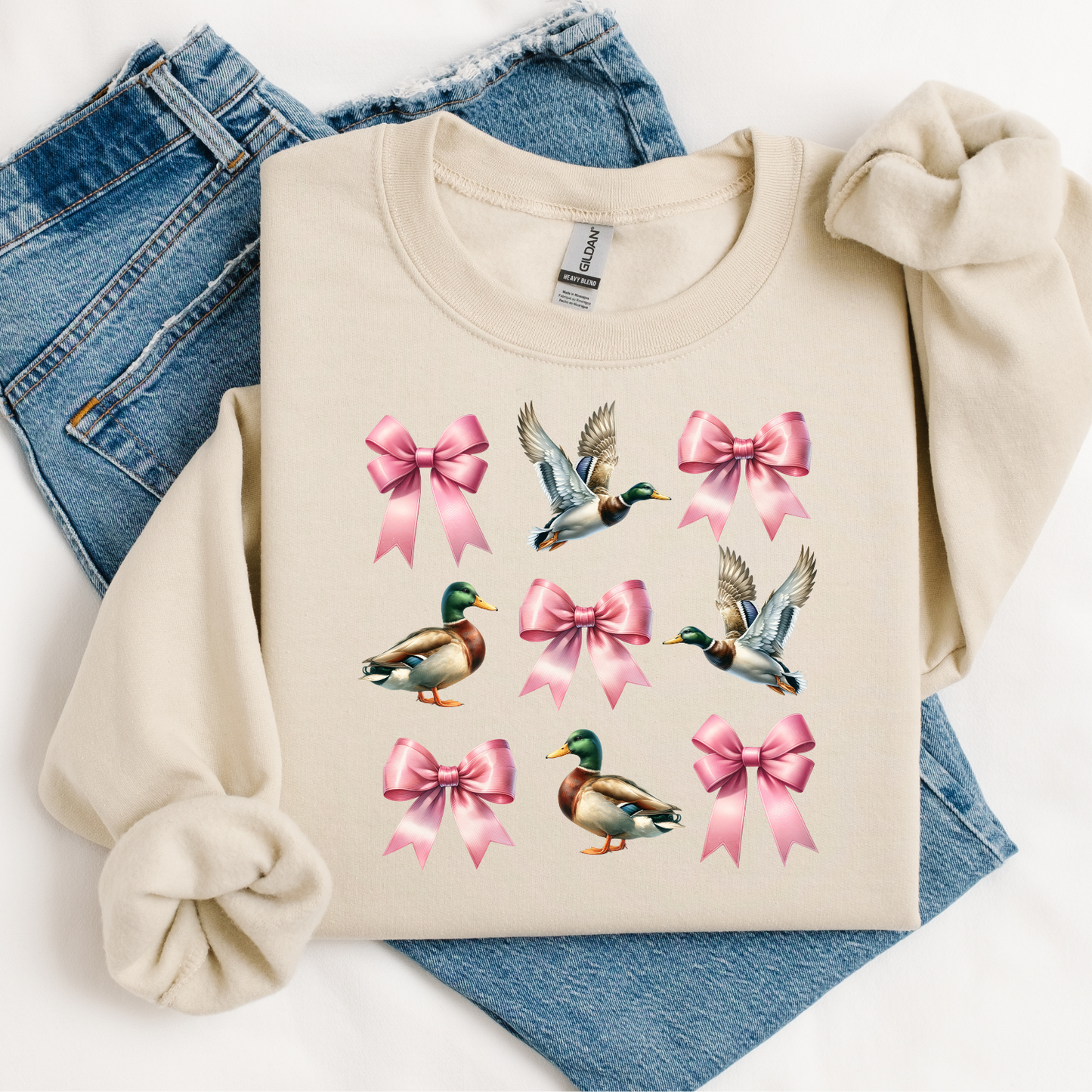 Ducks and Bows Tan Sweatshirt