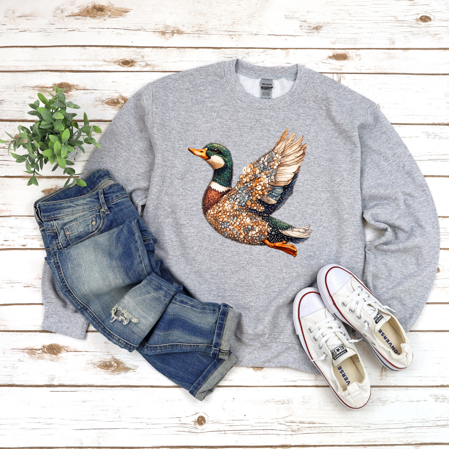Faux Rhinestone Duck Sweatshirt