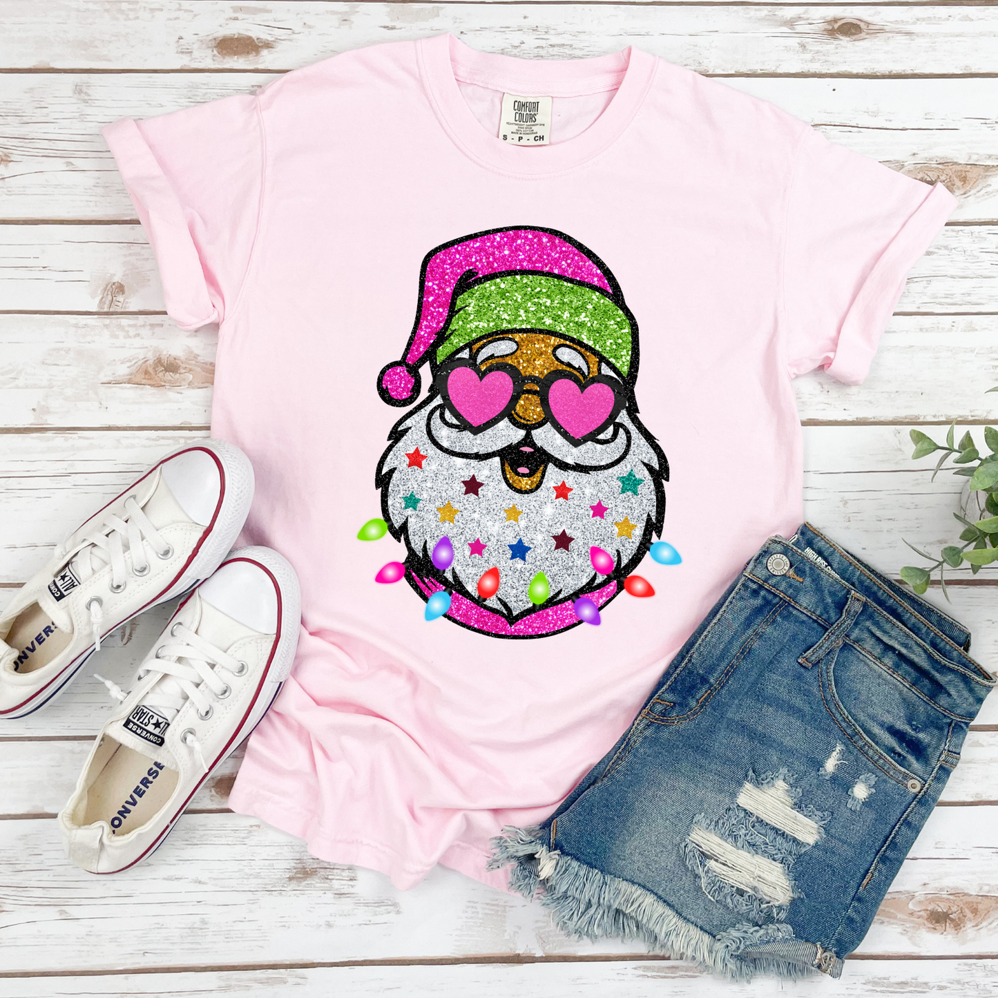 Santa with Sunglasses Pink CC Tee