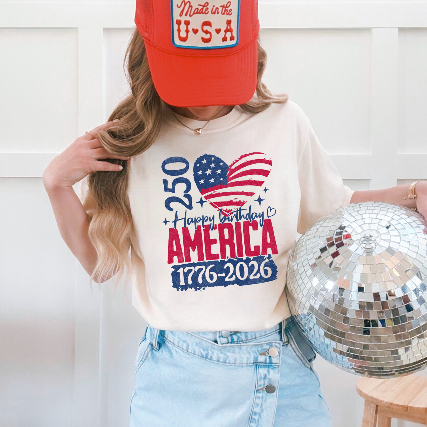 250 America Birthday Heart Ivory CC Tshirt