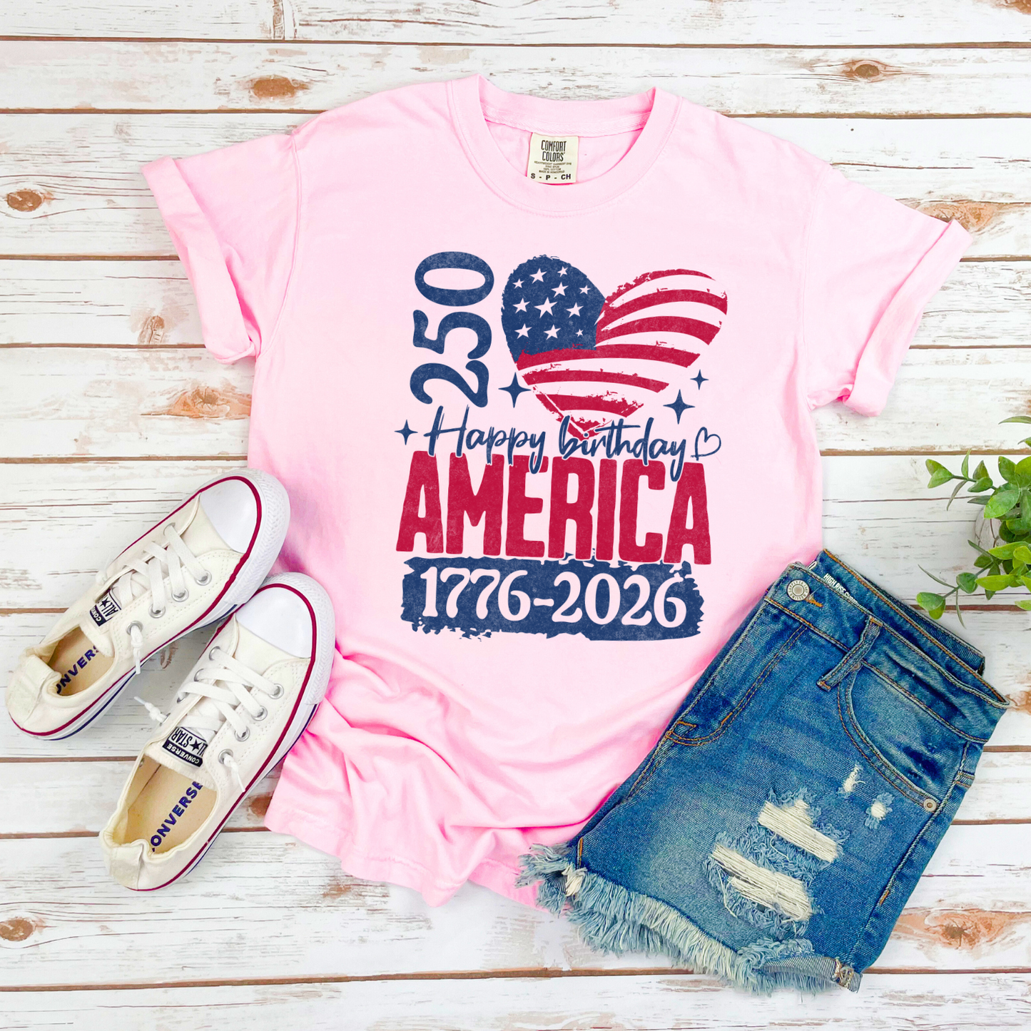 250 America Birthday Heart Pink CC Tshirt