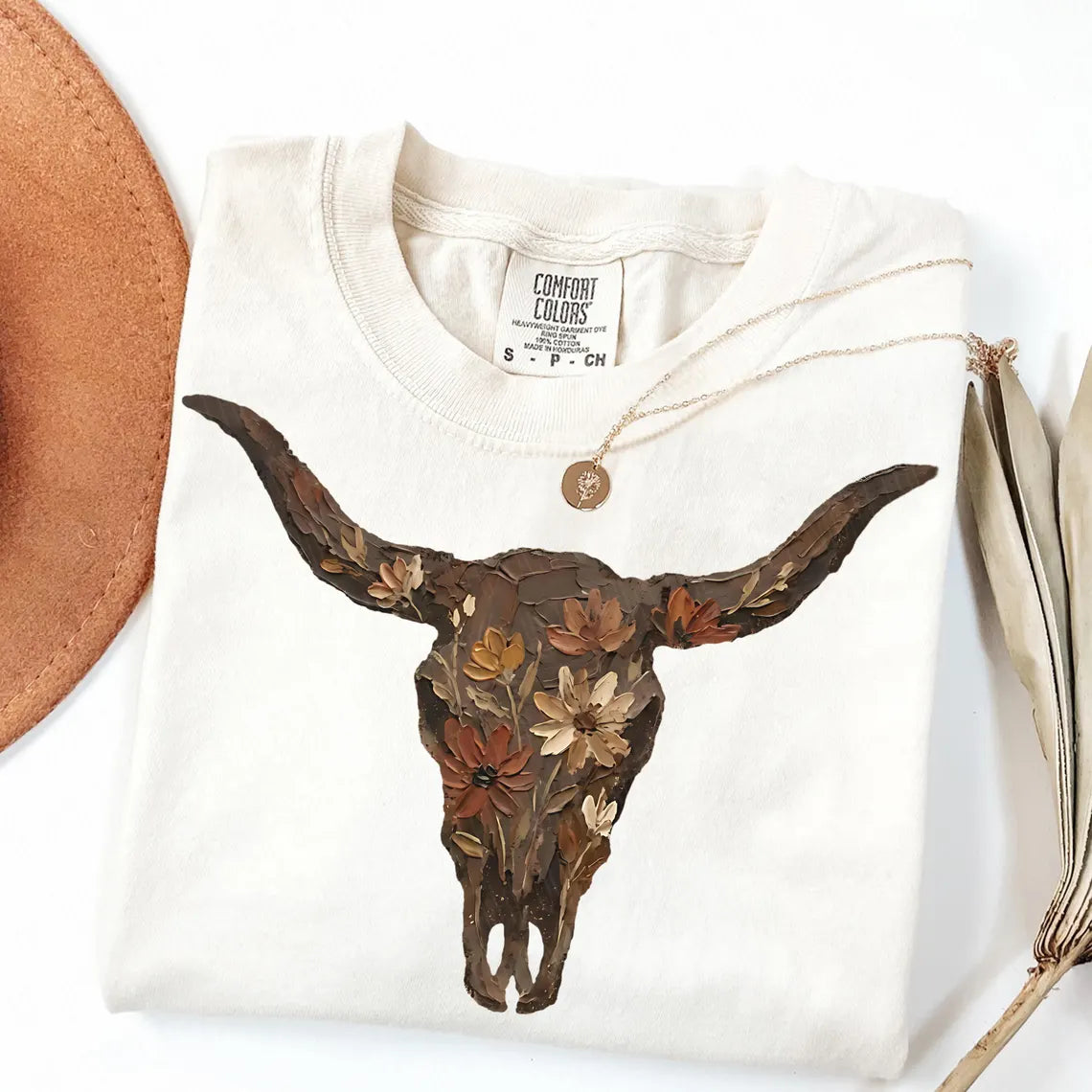 Floral Western Bull Beige
