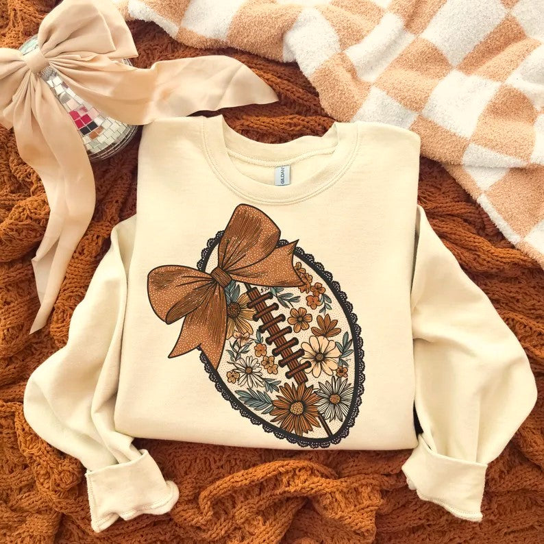 Football Floral Bow Sweatshirt