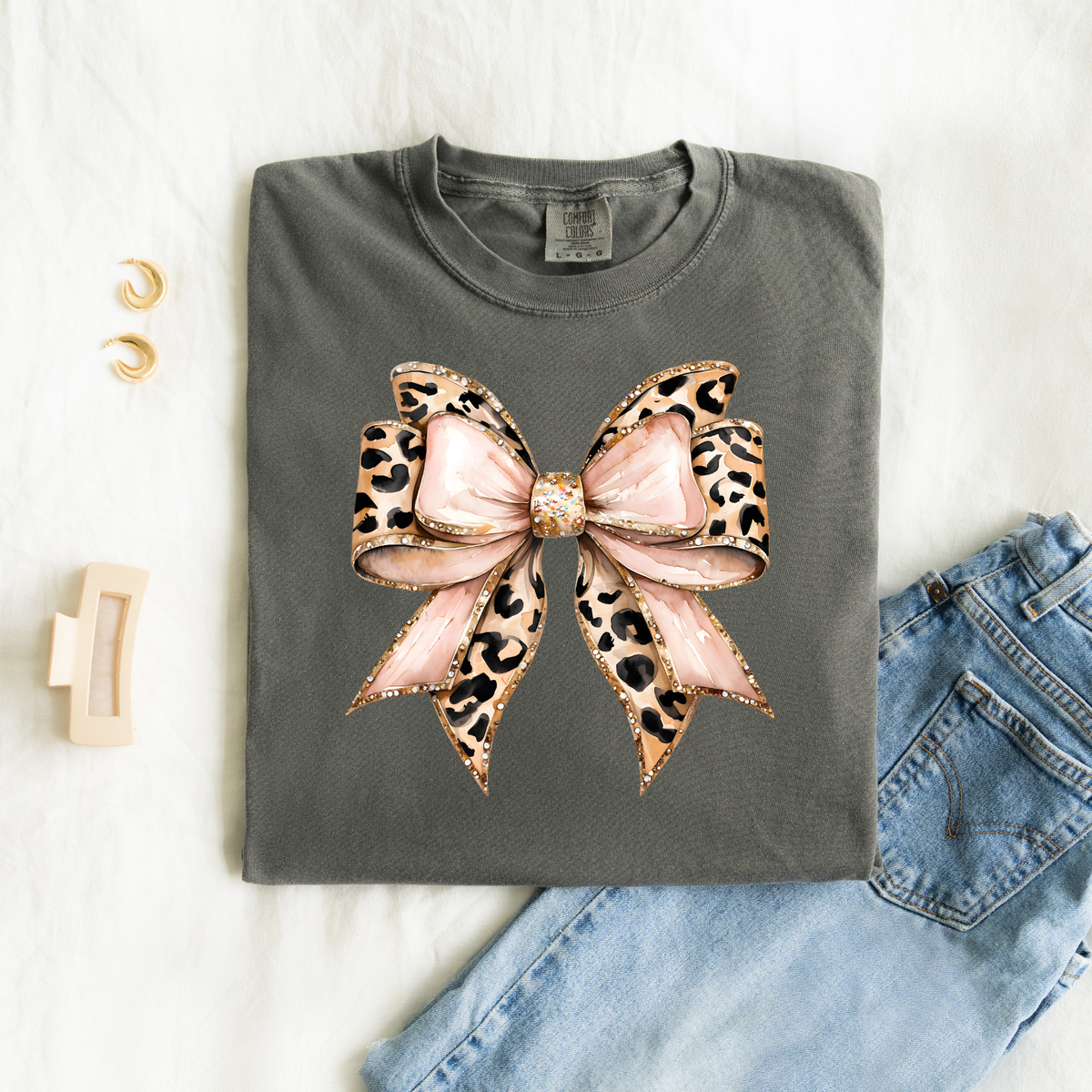Leopard and Rose Pink Bow