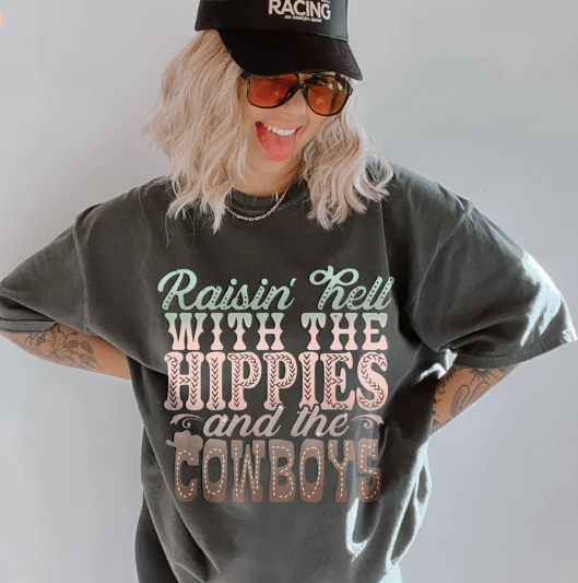 Hippies and the Cowboys Charcoal cc Tee