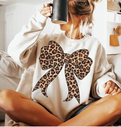 Leopard Bow Tan Sweatshirt