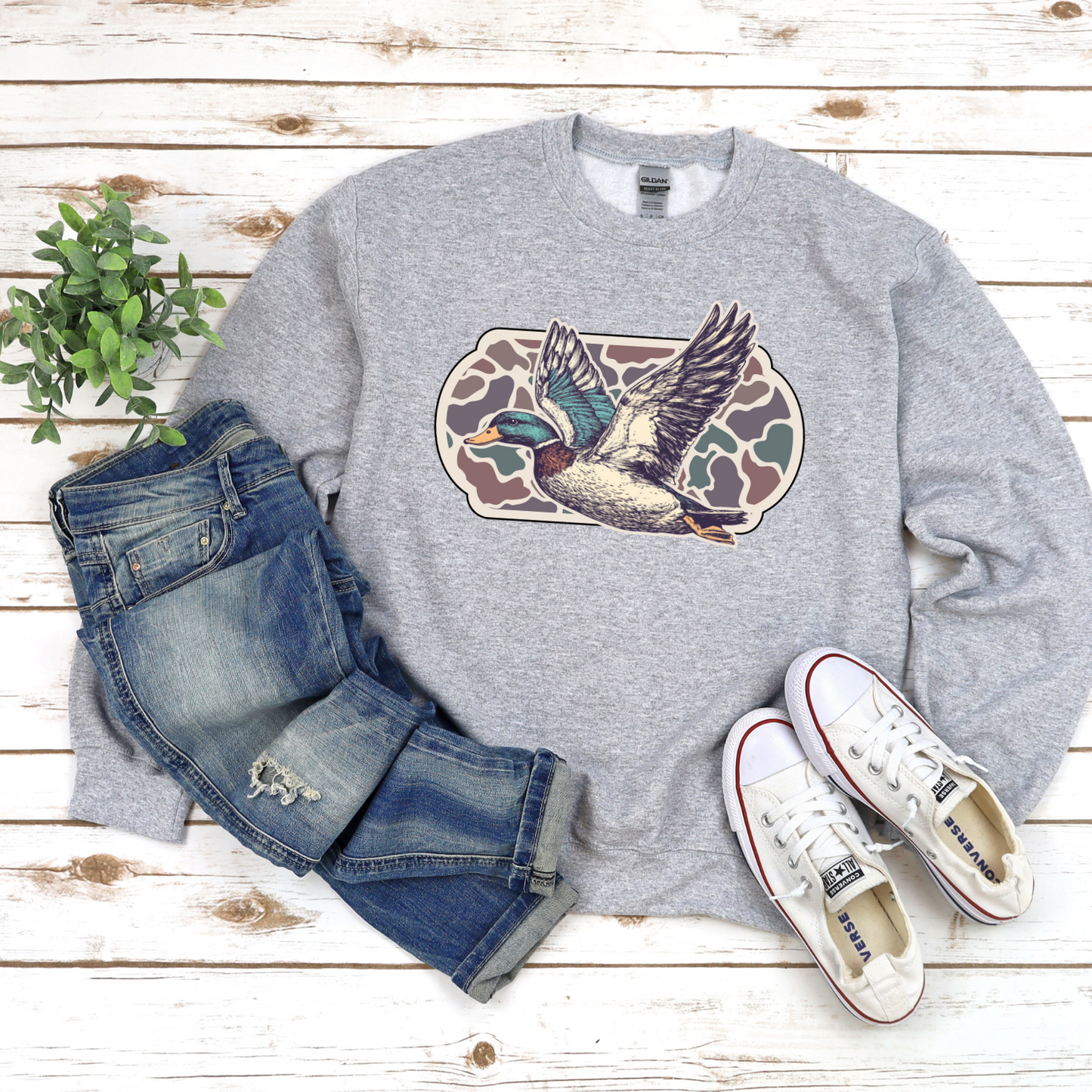 Flying Duck Camo Background Sweatshirt