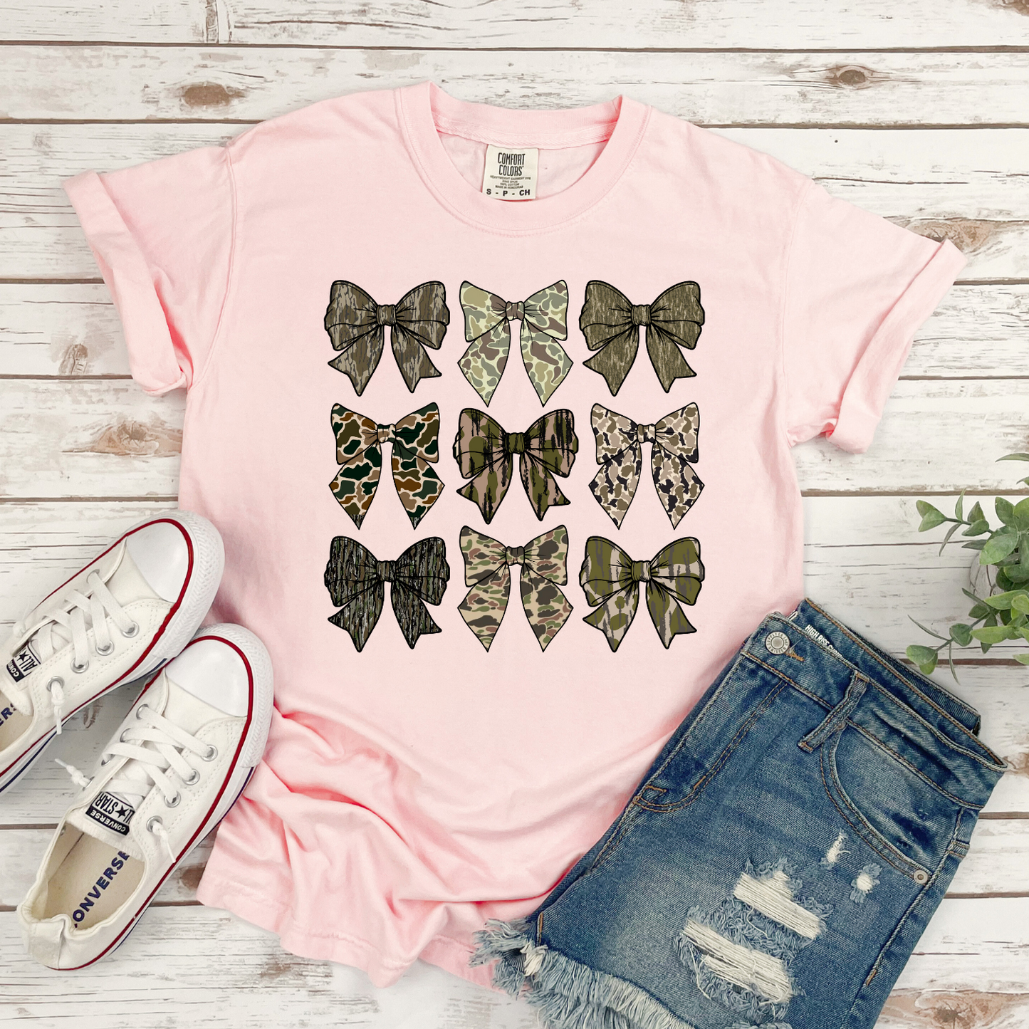 Camo Bows Stacked Pink CC Tee