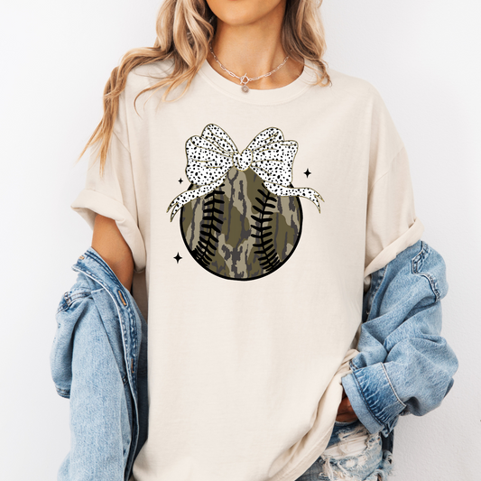 Baseball Camo Bow on Ivory CC Tee