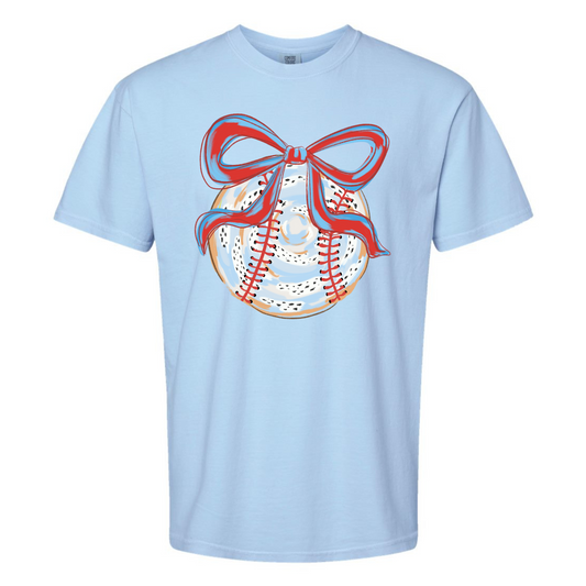 Baseball Blue/Red Bow on Blue CC Tee