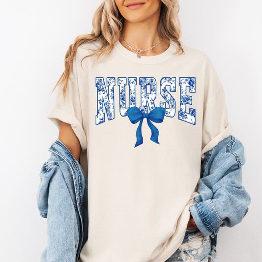 Nurse Blue Floral Bow CC Tee