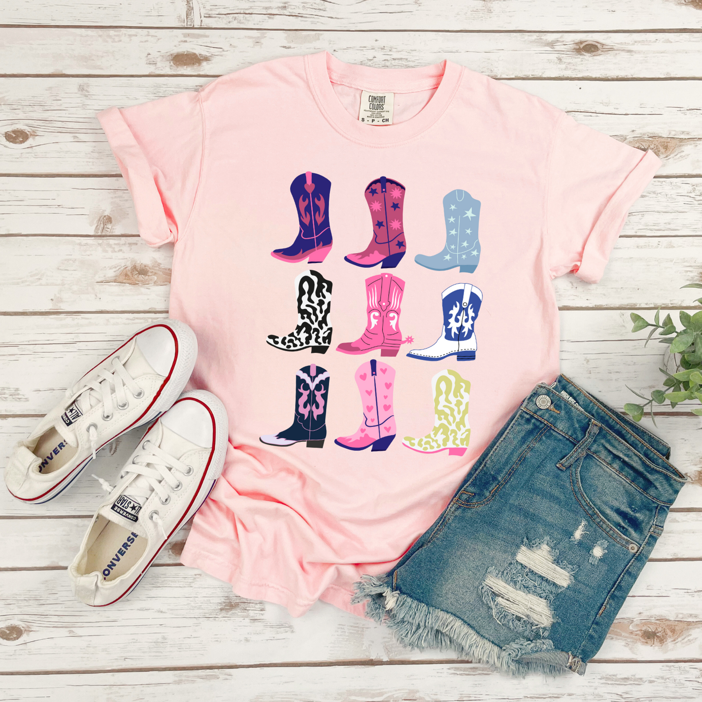 Cowgirl Boots Stacked Pink CC Tshirt