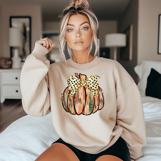 Pumpkin Leopard Bow Sweatshirt