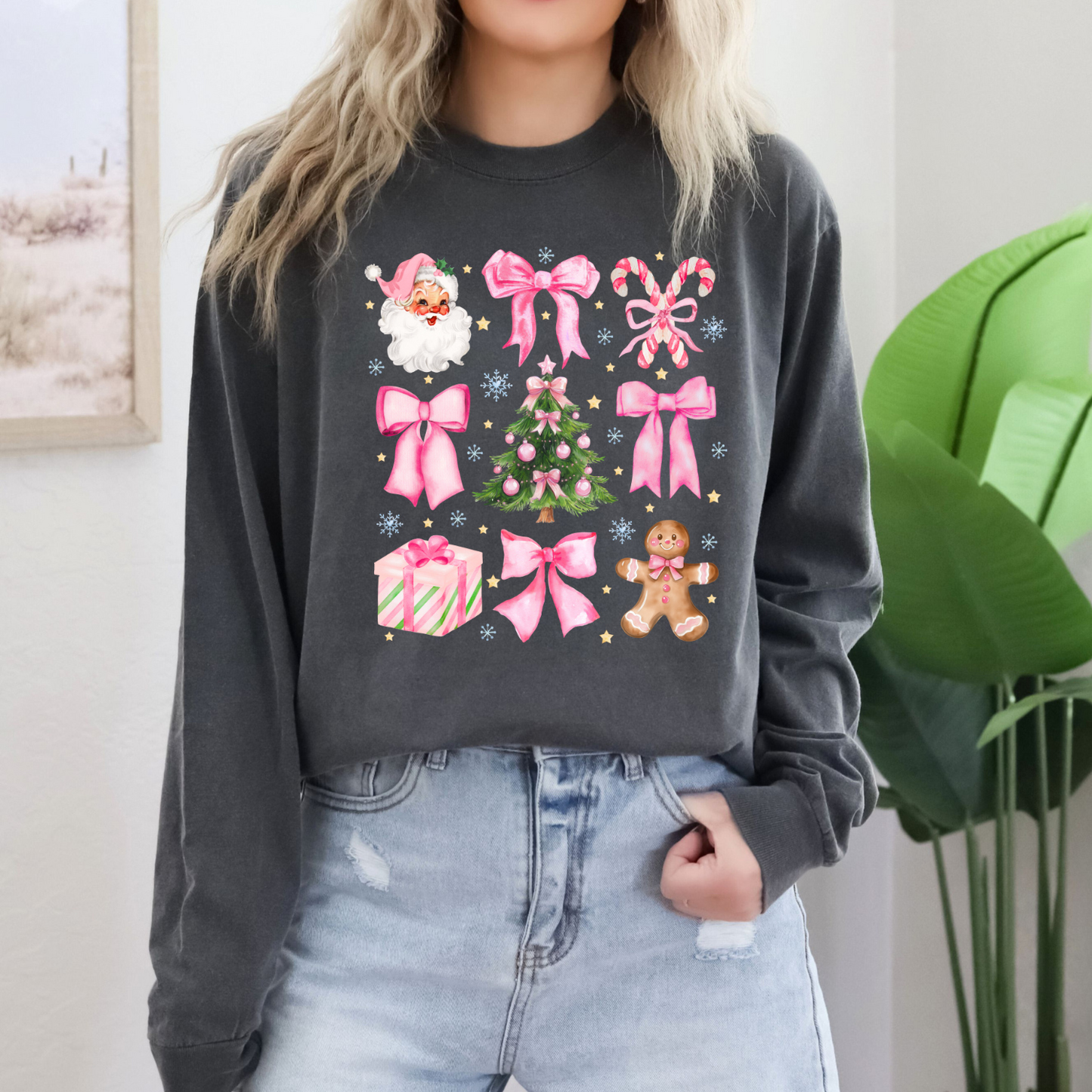 Gingerbread Santa Bows Long Sleeve CC Tee