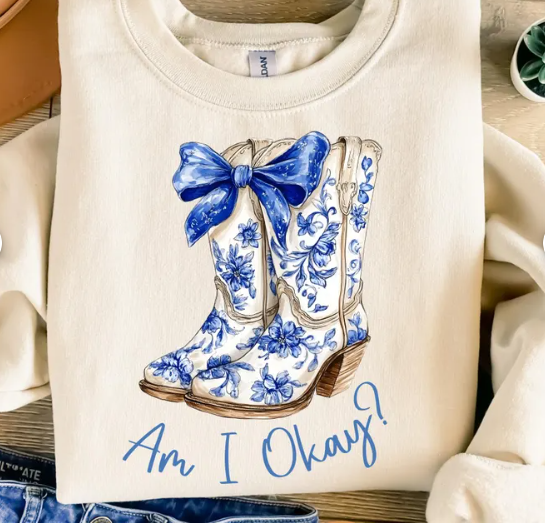 Am I Okay Floral Boots Sweatshirt