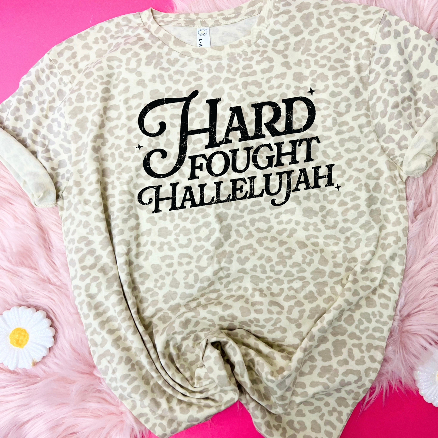 Hard Fought Hallelujah Leopard LAT Graphic Tee