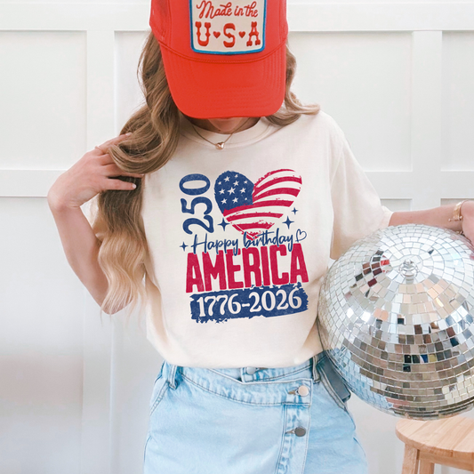 250 America Birthday Heart Ivory CC Tshirt