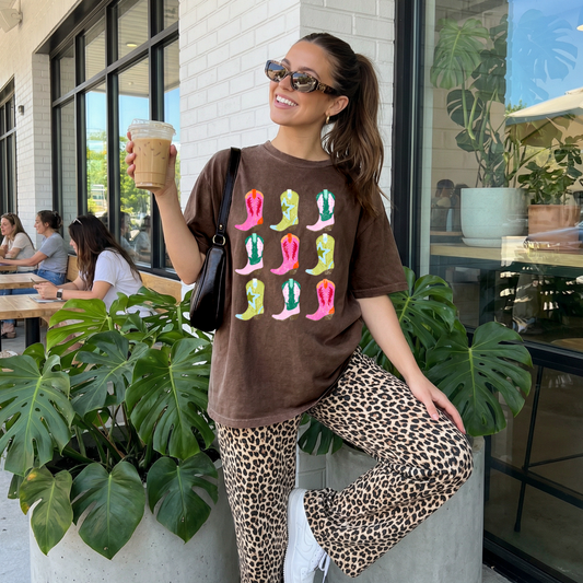 Boots Pink Green Collage Brown Tee