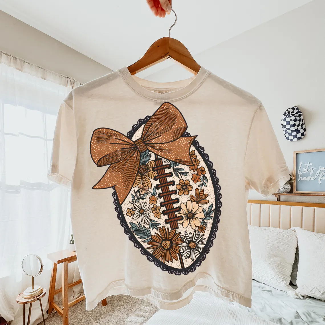 Football Floral Bow Boxy Cropped Tee