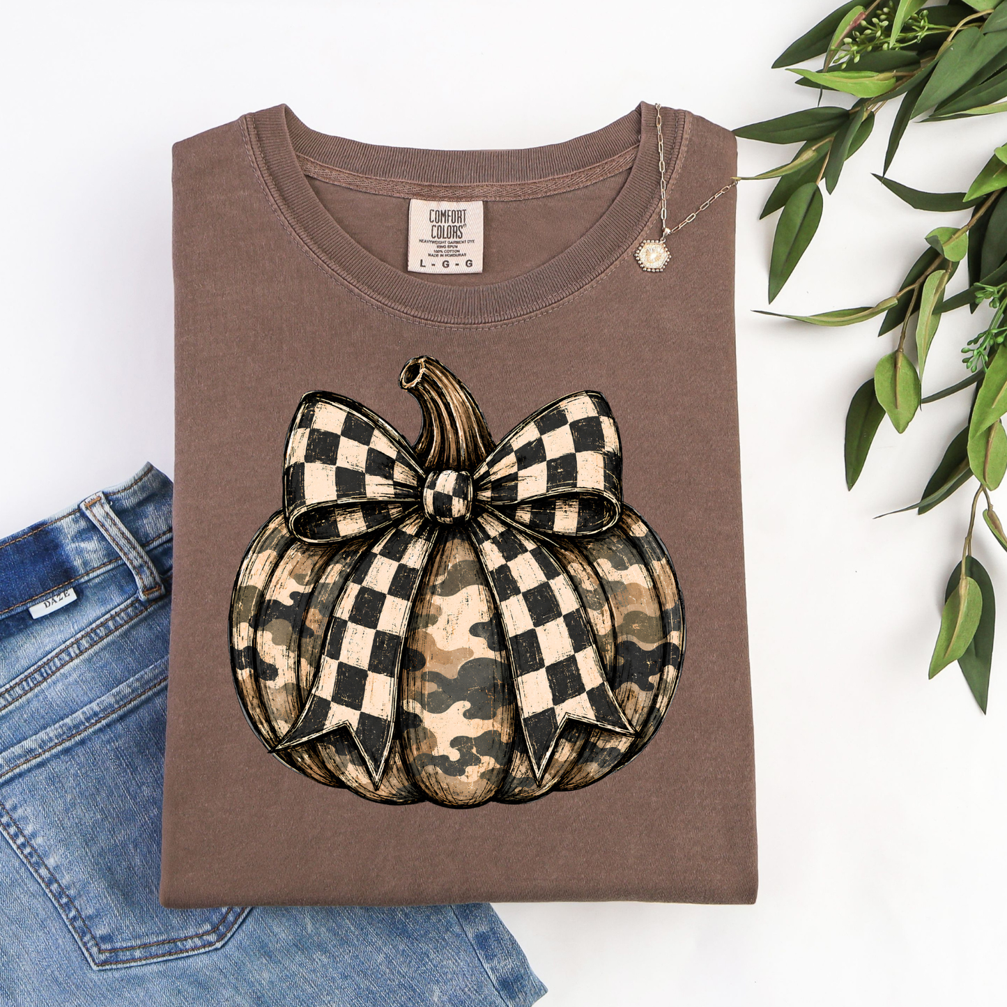 Camo Pumpkin Checkered Bow